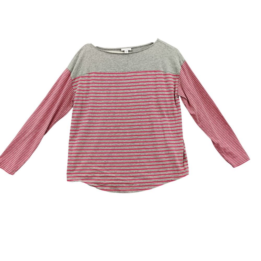 J. Jill Women Nautical Parisian Chic Top Size M Gray Pink Striped Boat Neck